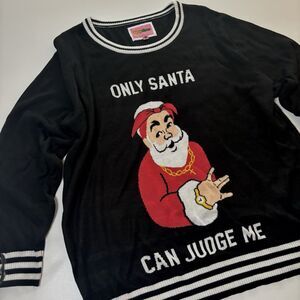 Tipsy Elves Ugly Christmas Holiday Sweater Only Santa can Judge Me Blue Mens XL